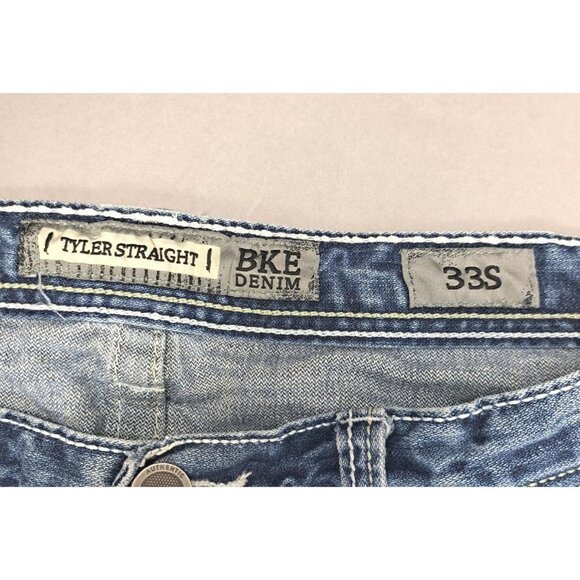 BKE Denim Mens Tyler Straight Distressed Blue Jeans Pants Sz 33S 100% Cotton - Picture 6 of 12